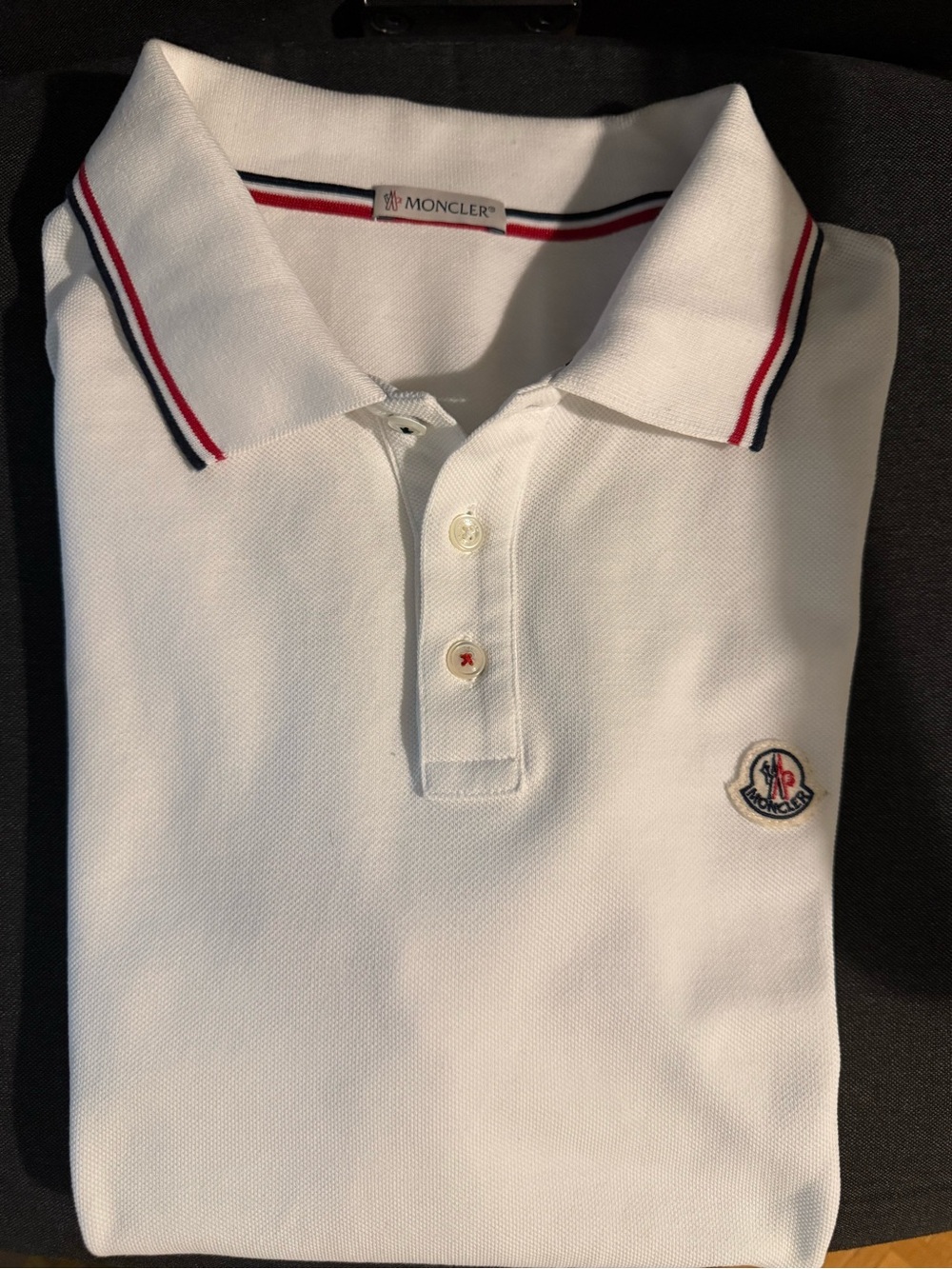 Moncler White Polo with Red and Navy Trim